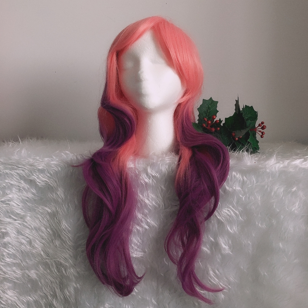 Synthetic wig pink mix purple